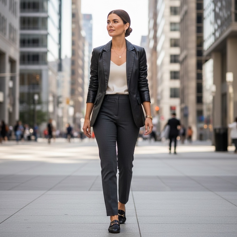 Black Leather Blazer Jacket - Women's Tailored Vegan Leather